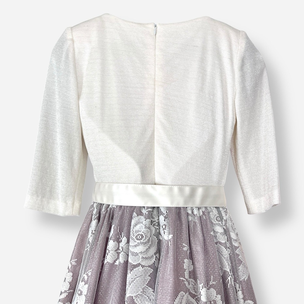 Vintage En Francais‎ by Huey Waltzer Midi Dress Lace Cream Half Sleeve Purple - Picture 4 of 12